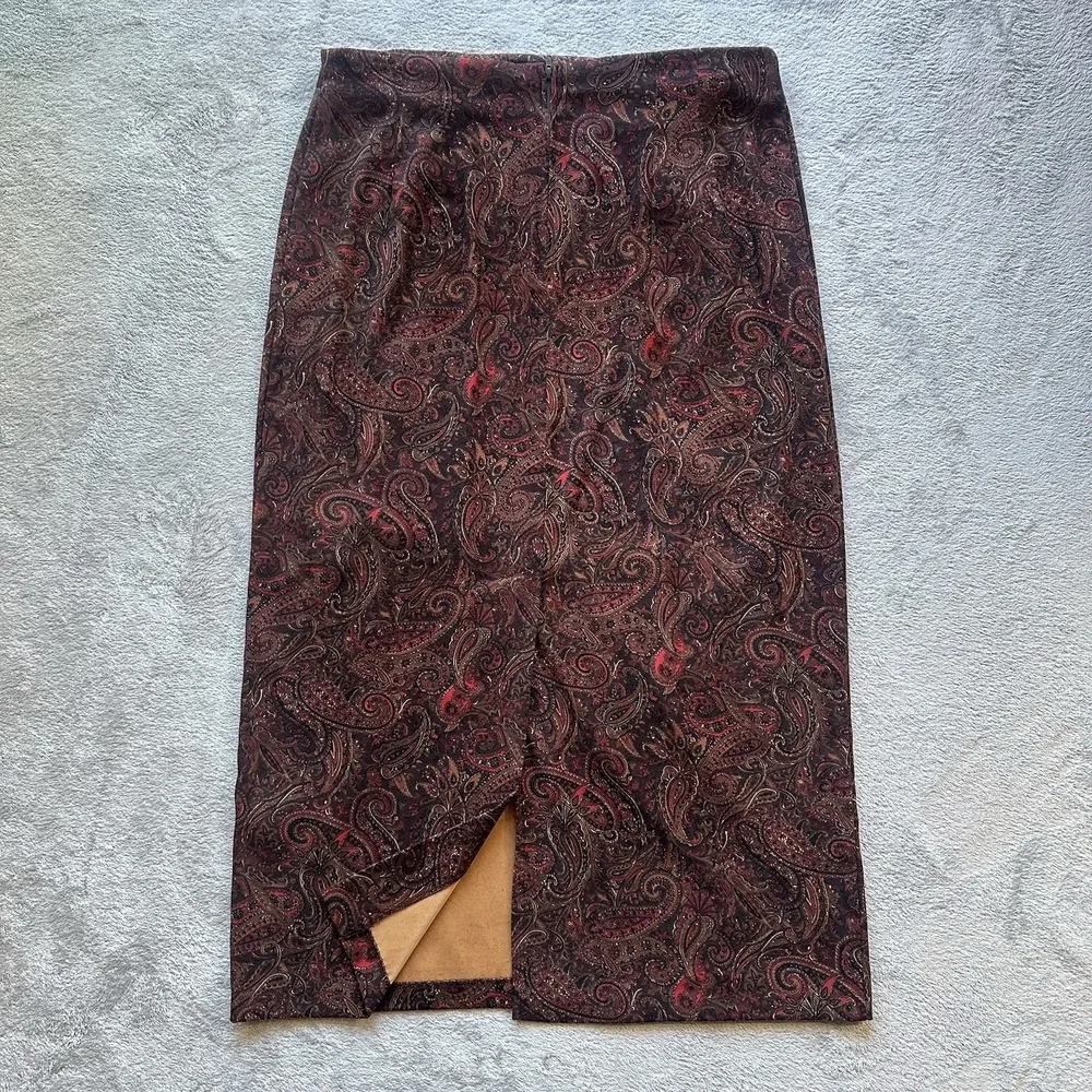 Women's Paisley Print Maxi Skirt 14 Brown‎ Red Boho Chic Cottagecore Aesthetic
